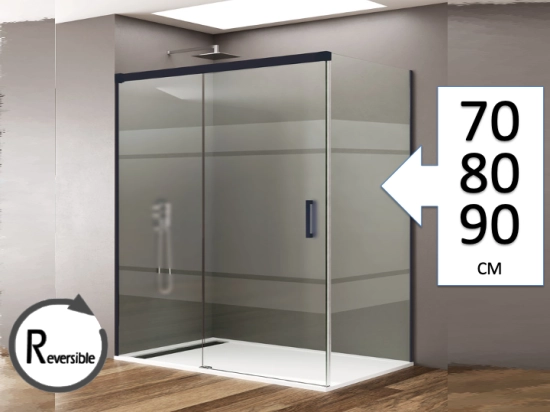 Paroi de douche coulissante, L. 95 à 200 cm, Hauteur 180 cm, STOCK DISPONIBLE, verre de sécurité et traité anti-calcaire, finition argent brillant. livraison offerte et rapide.